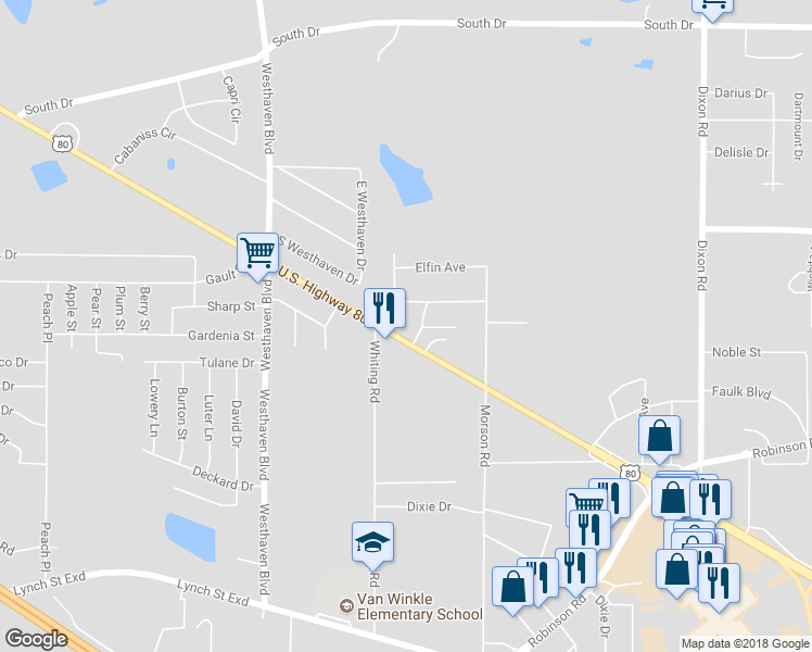 map of restaurants, bars, coffee shops, grocery stores, and more near 4660 U.S. 80 in Jackson