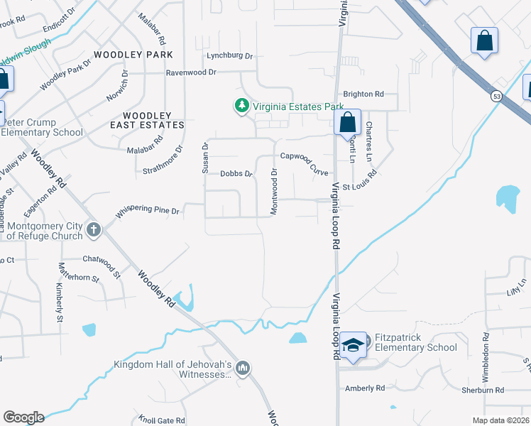 map of restaurants, bars, coffee shops, grocery stores, and more near 3105 Montwood Drive in Montgomery