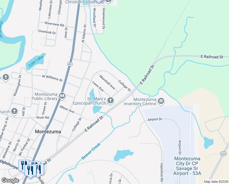 map of restaurants, bars, coffee shops, grocery stores, and more near 317 Marshall Avenue in Montezuma