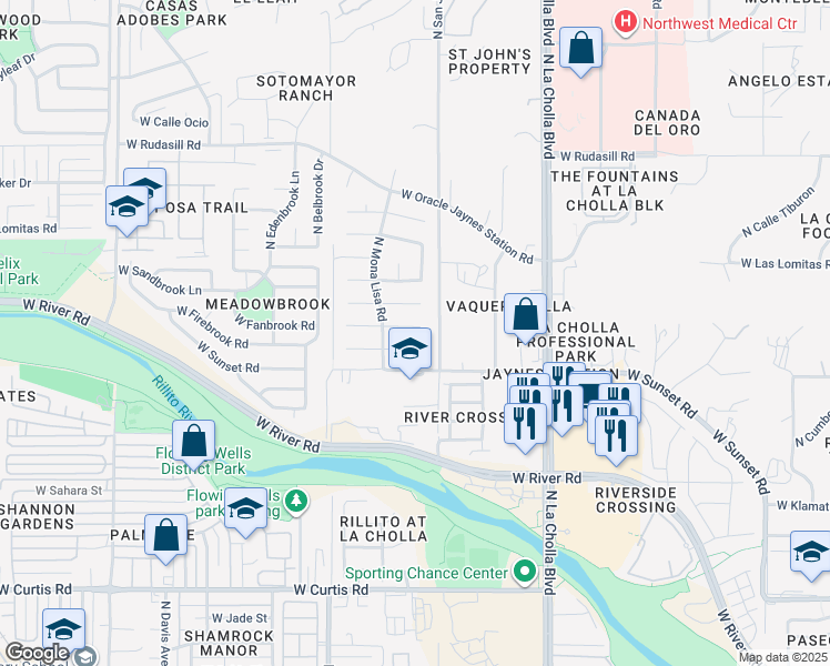 map of restaurants, bars, coffee shops, grocery stores, and more near 2351 West Placita Algodon in Tucson