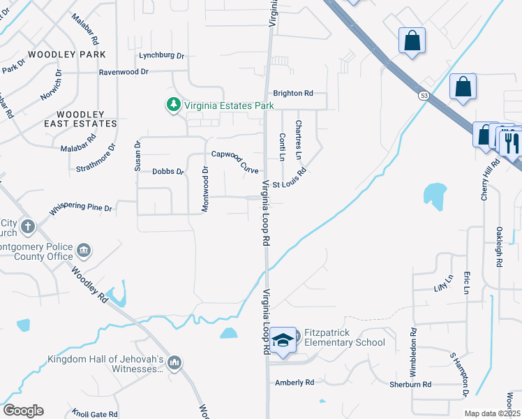 map of restaurants, bars, coffee shops, grocery stores, and more near 4708 Virginia Loop Road in Montgomery