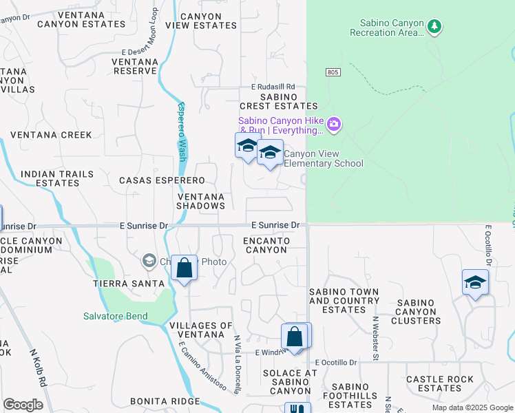 map of restaurants, bars, coffee shops, grocery stores, and more near 7751 East Calle Bien Nacida in Tucson