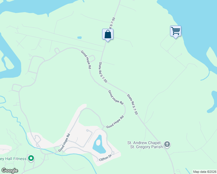 map of restaurants, bars, coffee shops, grocery stores, and more near 247 Good Hope Road in Bluffton