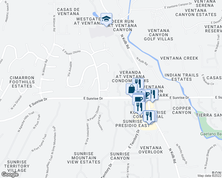 map of restaurants, bars, coffee shops, grocery stores, and more near 6630 East Círculo Invierno in Tucson