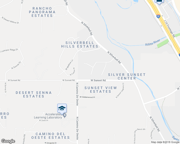 map of restaurants, bars, coffee shops, grocery stores, and more near 4500 West Sunset Dunes Place in Tucson