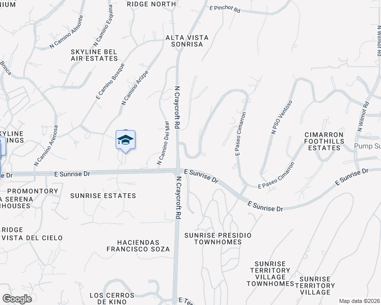 map of restaurants, bars, coffee shops, grocery stores, and more near 5505 East Paseo Cimarron in Tucson