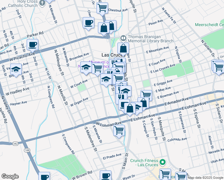 map of restaurants, bars, coffee shops, grocery stores, and more near in Las Cruces