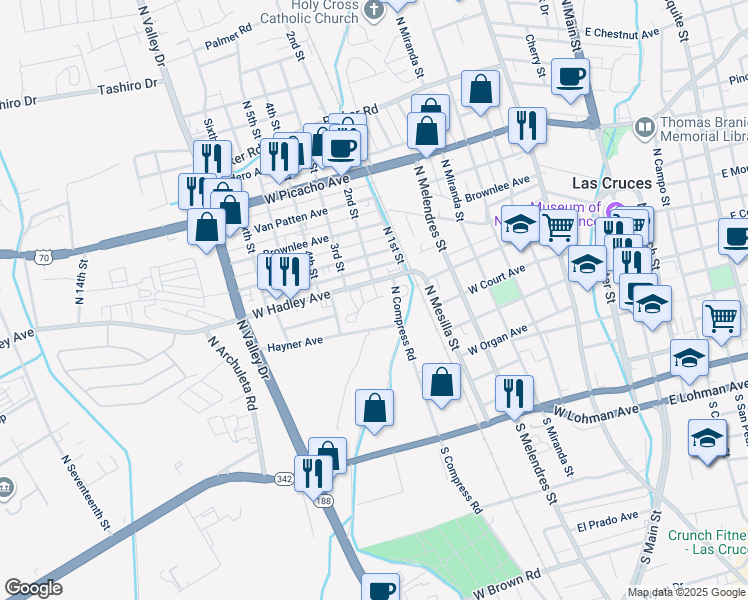 map of restaurants, bars, coffee shops, grocery stores, and more near in Las Cruces