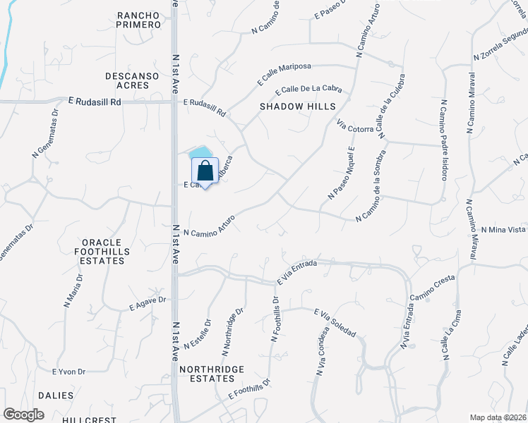 map of restaurants, bars, coffee shops, grocery stores, and more near 5681 North Placita Stilbayo in Tucson