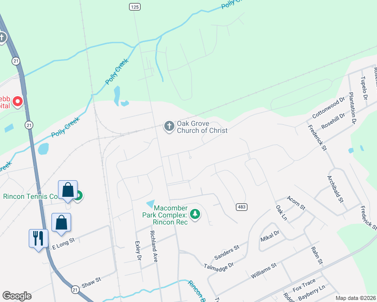 map of restaurants, bars, coffee shops, grocery stores, and more near 112 Crosswinds Drive in Rincon