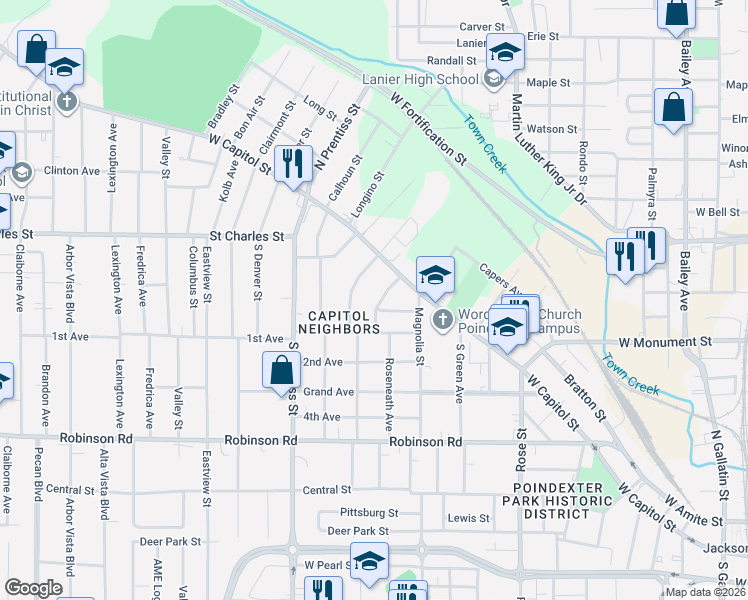 map of restaurants, bars, coffee shops, grocery stores, and more near 1240 Lawnview Place in Jackson