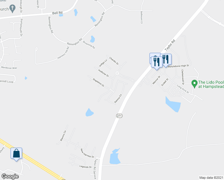 map of restaurants, bars, coffee shops, grocery stores, and more near Taylor Lakes Parkway in Montgomery