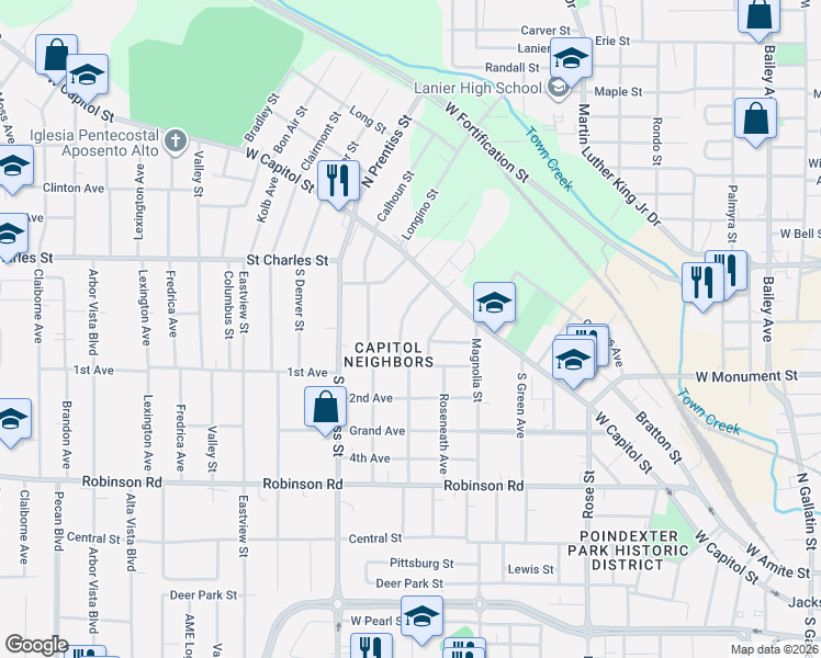 map of restaurants, bars, coffee shops, grocery stores, and more near 166 Glenmary St in Jackson