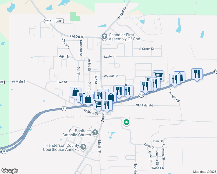map of restaurants, bars, coffee shops, grocery stores, and more near 425 Azalea Lane in Chandler