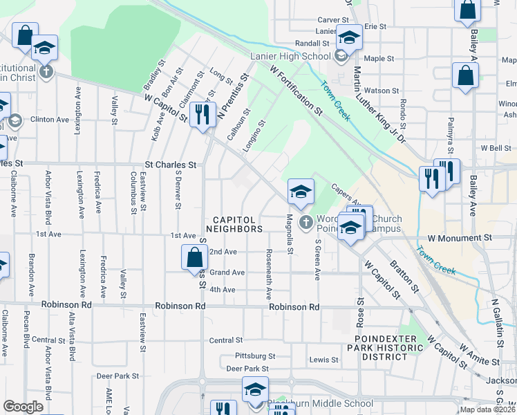 map of restaurants, bars, coffee shops, grocery stores, and more near 1240 Lawnview Place in Jackson