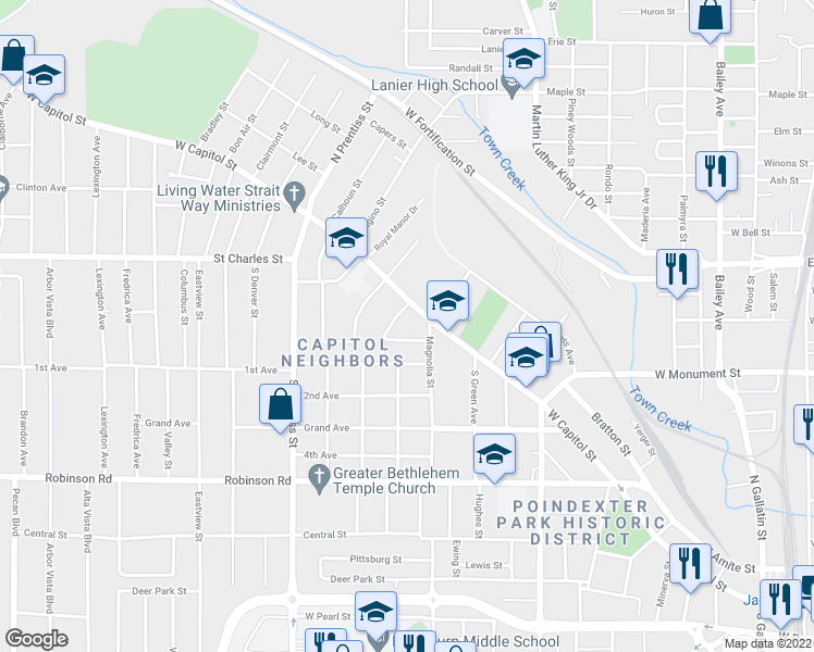 map of restaurants, bars, coffee shops, grocery stores, and more near 1240 Lawnview Place in Jackson