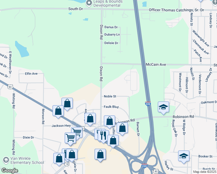 map of restaurants, bars, coffee shops, grocery stores, and more near 300 Dixon Road in Jackson