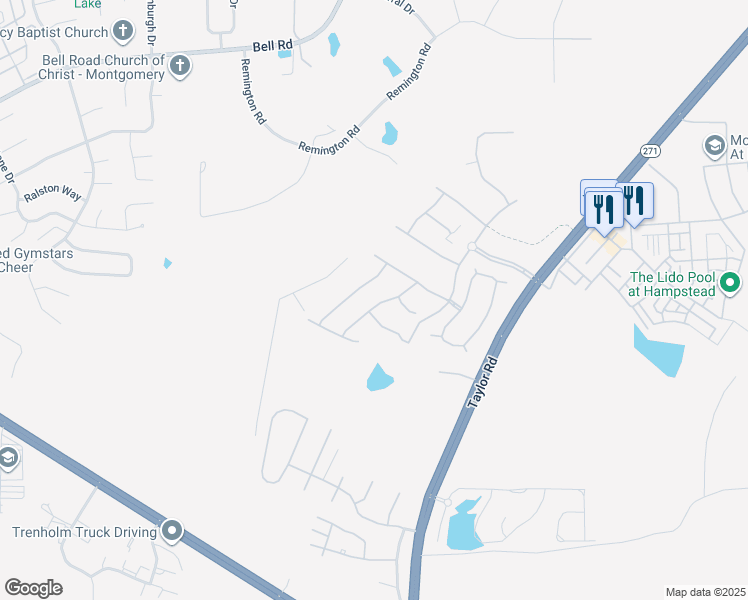 map of restaurants, bars, coffee shops, grocery stores, and more near 5518 Stapleton Drive in Montgomery