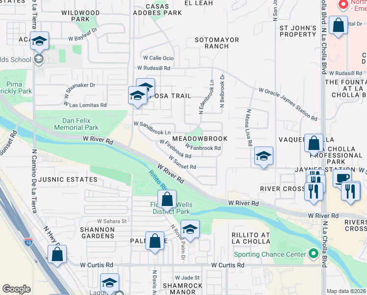 map of restaurants, bars, coffee shops, grocery stores, and more near 2659 West Fanbrook Road in Tucson