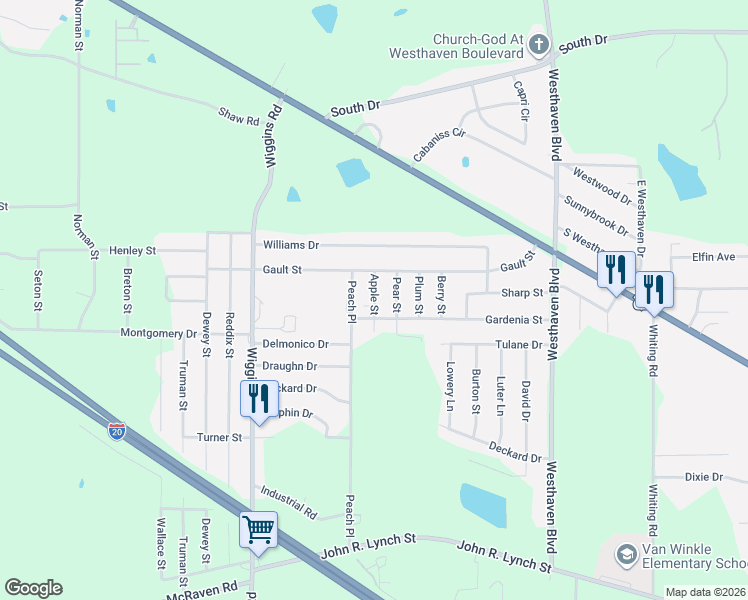 map of restaurants, bars, coffee shops, grocery stores, and more near 1444 Apple Street in Jackson