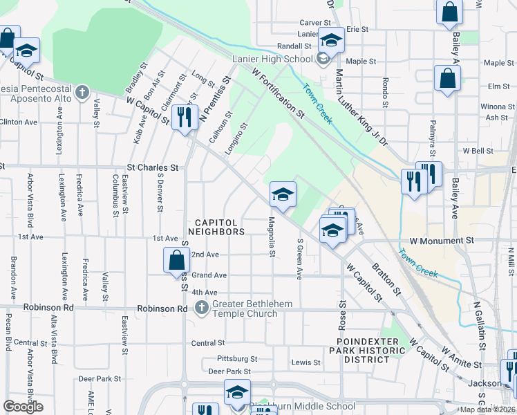 map of restaurants, bars, coffee shops, grocery stores, and more near 1240 Lawnview Place in Jackson
