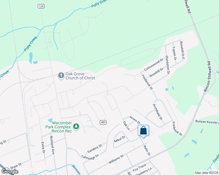 map of restaurants, bars, coffee shops, grocery stores, and more near 597 Plantation Drive in Rincon