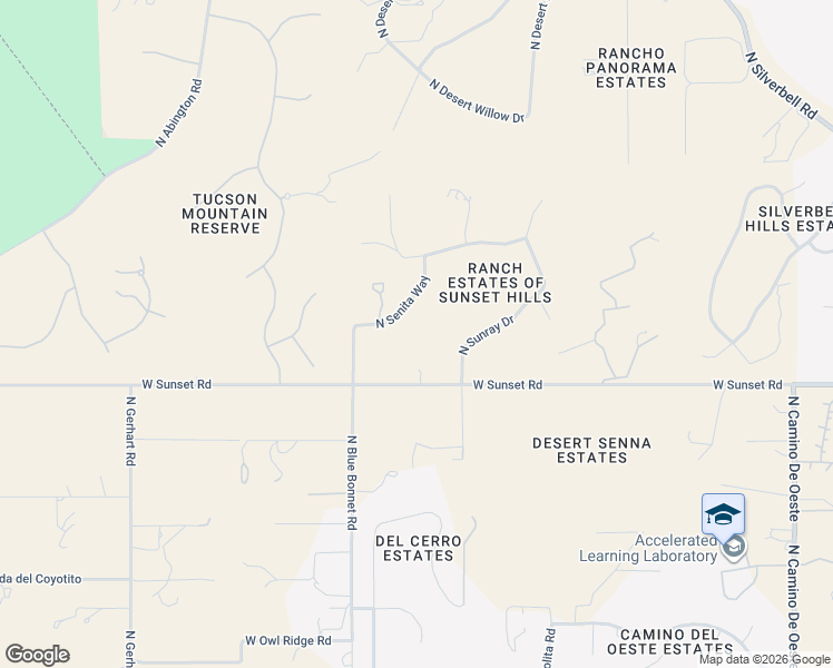 map of restaurants, bars, coffee shops, grocery stores, and more near 5720 North Senita Way in Tucson