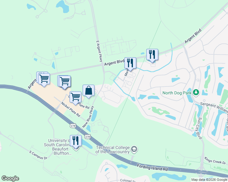 map of restaurants, bars, coffee shops, grocery stores, and more near 1884 Abbey Glen Way in Hardeeville