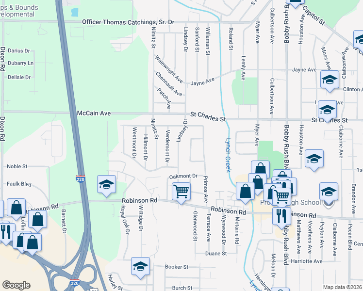 map of restaurants, bars, coffee shops, grocery stores, and more near 718 Lindsey Drive in Jackson