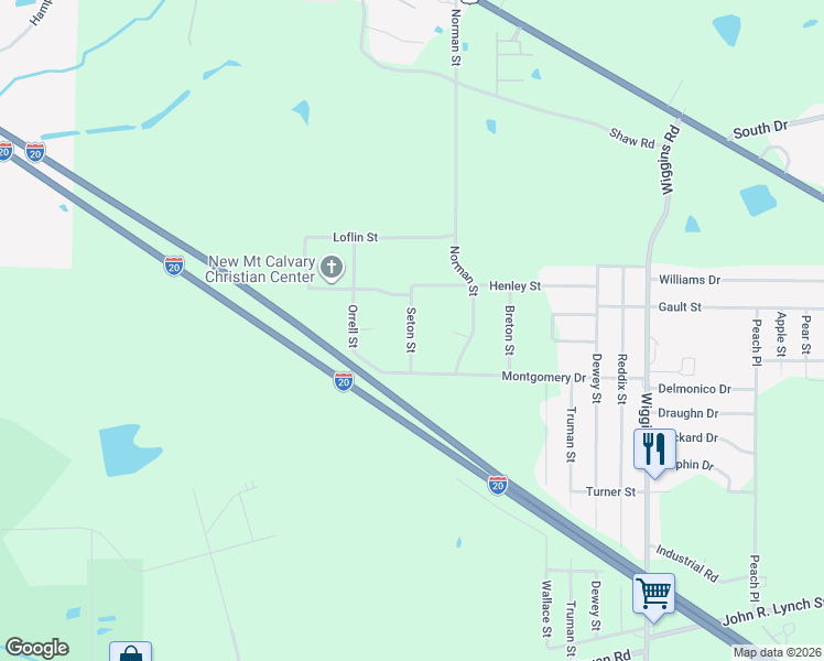 map of restaurants, bars, coffee shops, grocery stores, and more near 1521 Seton Street in Jackson