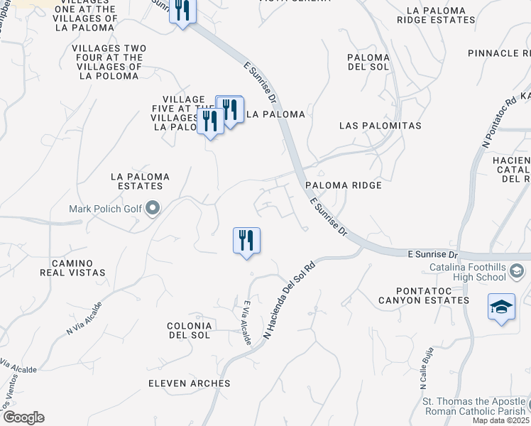 map of restaurants, bars, coffee shops, grocery stores, and more near 3750 East Vía Palomita in Tucson