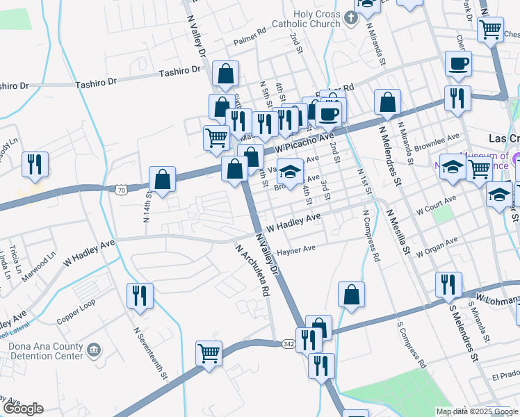 map of restaurants, bars, coffee shops, grocery stores, and more near 1310 McFie Avenue in Las Cruces