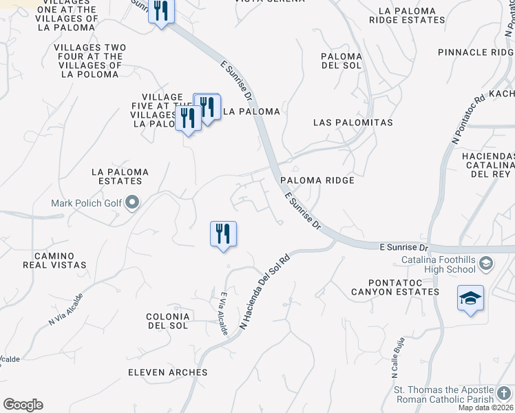 map of restaurants, bars, coffee shops, grocery stores, and more near 3750 East Vía Palomita in Tucson