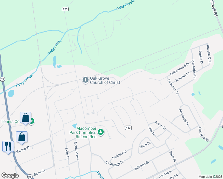 map of restaurants, bars, coffee shops, grocery stores, and more near 311 Plantation Drive in Rincon