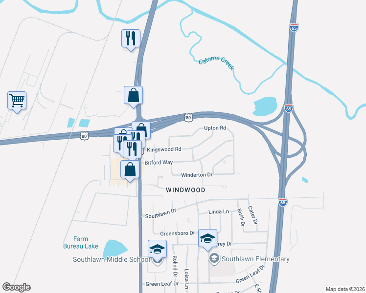 map of restaurants, bars, coffee shops, grocery stores, and more near 224 Kingswood Road in Montgomery
