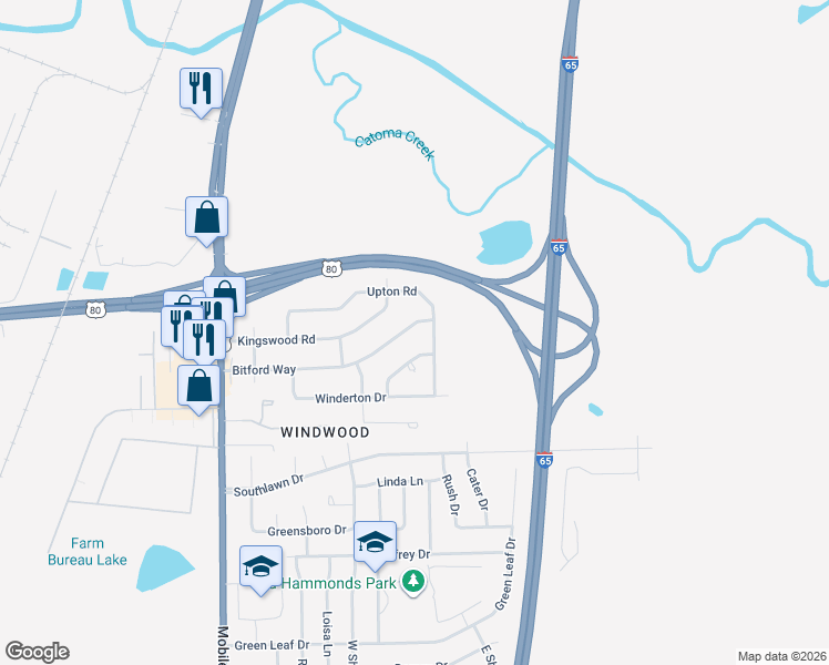 map of restaurants, bars, coffee shops, grocery stores, and more near 344 Bitford Way in Montgomery