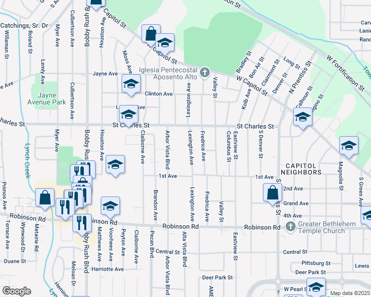 map of restaurants, bars, coffee shops, grocery stores, and more near 421 Lexington Avenue in Jackson