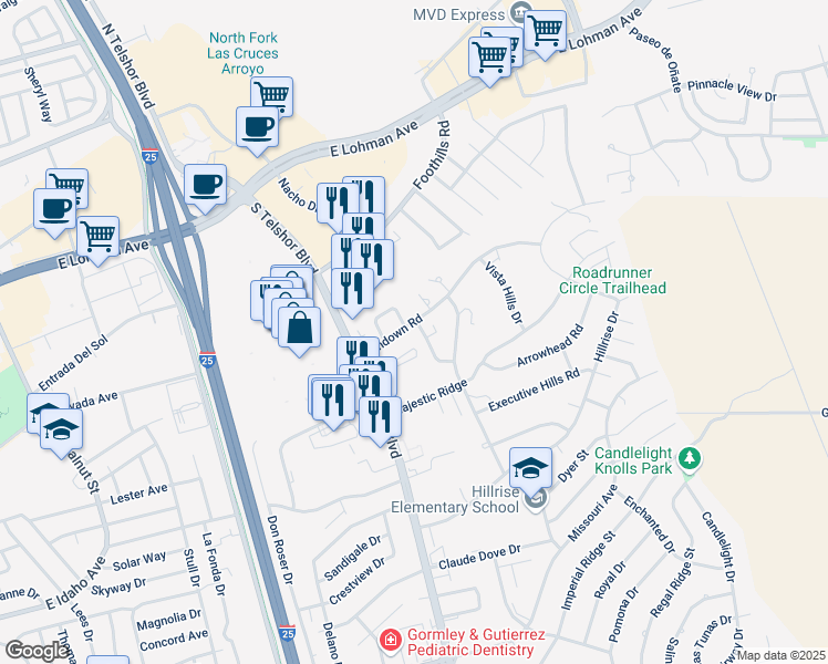 map of restaurants, bars, coffee shops, grocery stores, and more near 800 Mormon Place in Las Cruces
