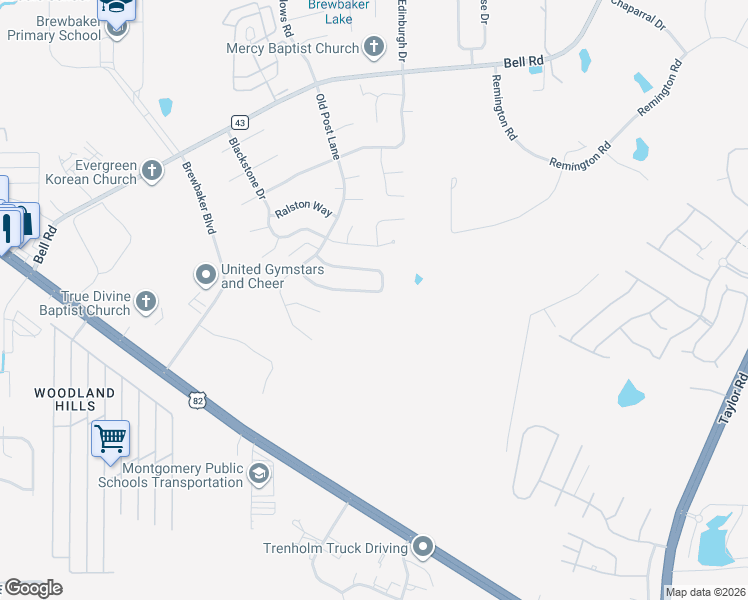 map of restaurants, bars, coffee shops, grocery stores, and more near 5825 Hammermill Loop in Montgomery