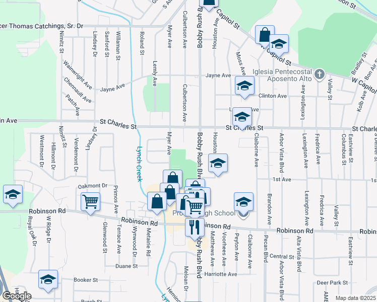 map of restaurants, bars, coffee shops, grocery stores, and more near 545 Ellis Avenue in Jackson