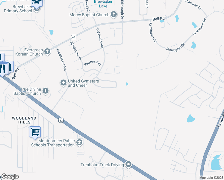 map of restaurants, bars, coffee shops, grocery stores, and more near 5825 Hammermill Loop in Montgomery