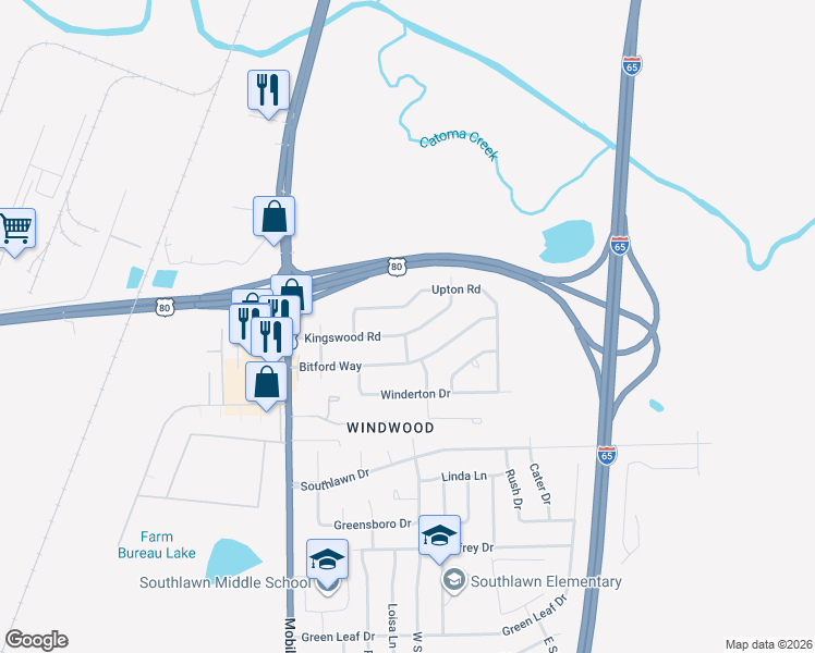 map of restaurants, bars, coffee shops, grocery stores, and more near 305 Bitford Way in Montgomery