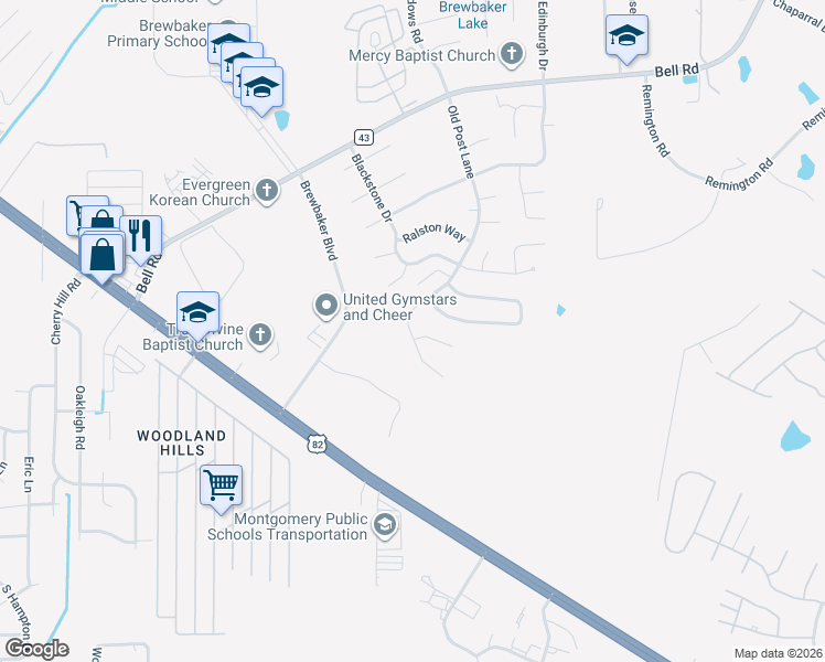 map of restaurants, bars, coffee shops, grocery stores, and more near 6063 Old Post Lane in Montgomery