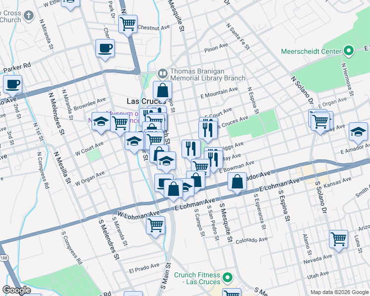 map of restaurants, bars, coffee shops, grocery stores, and more near 308 East Organ Avenue in Las Cruces