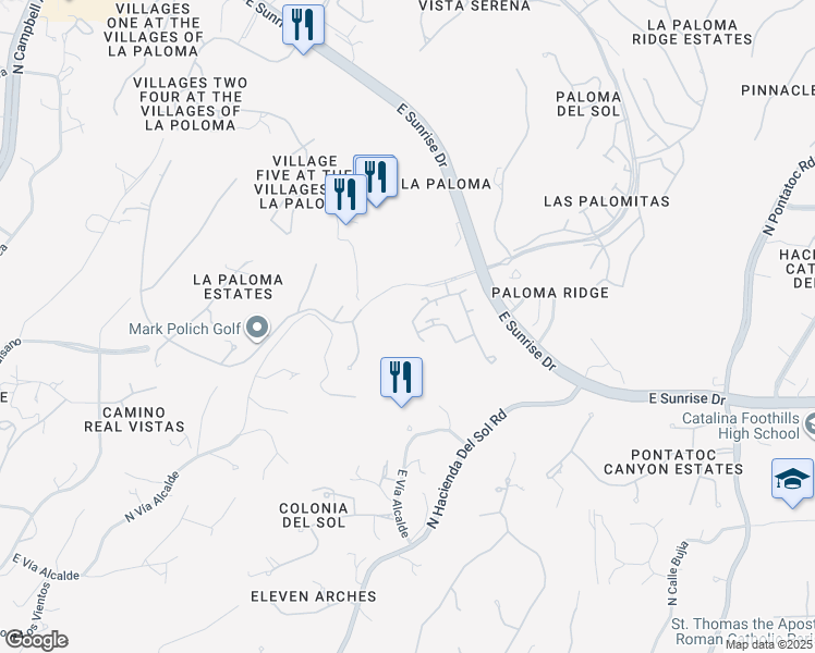 map of restaurants, bars, coffee shops, grocery stores, and more near 3750 East Vía Palomita in Tucson