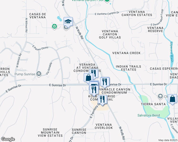 map of restaurants, bars, coffee shops, grocery stores, and more near 5751 North Kolb Road in Tucson