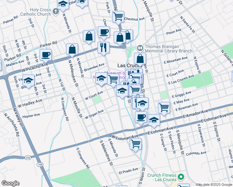 map of restaurants, bars, coffee shops, grocery stores, and more near 339 North Alameda Boulevard in Las Cruces