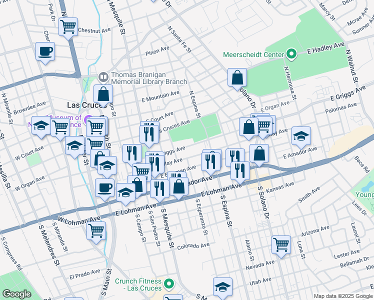 map of restaurants, bars, coffee shops, grocery stores, and more near 765 East Griggs Avenue in Las Cruces