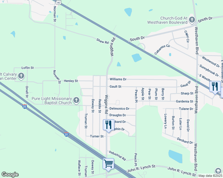 map of restaurants, bars, coffee shops, grocery stores, and more near 5544 Gault Street in Jackson