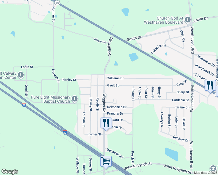 map of restaurants, bars, coffee shops, grocery stores, and more near 5544 Gault Street in Jackson
